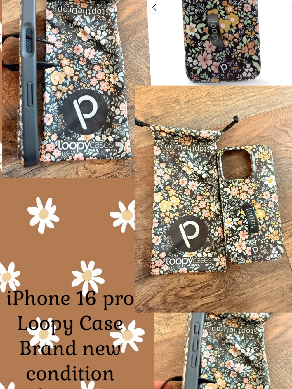 Loopy Case Black Floral iPhone 16 Pro Case with Multicolor Flowers